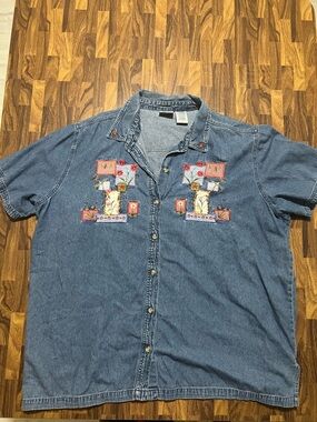 Vtg Bobbie Brooks Denim Embroidered Patchwork Floral XL Cottagecore Grandmacore